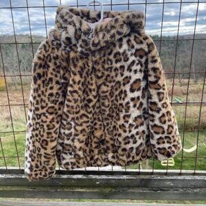 Tucker & Tate Leopard Print Faux Fur Hooded Coat with Animal Ears. Size 5.